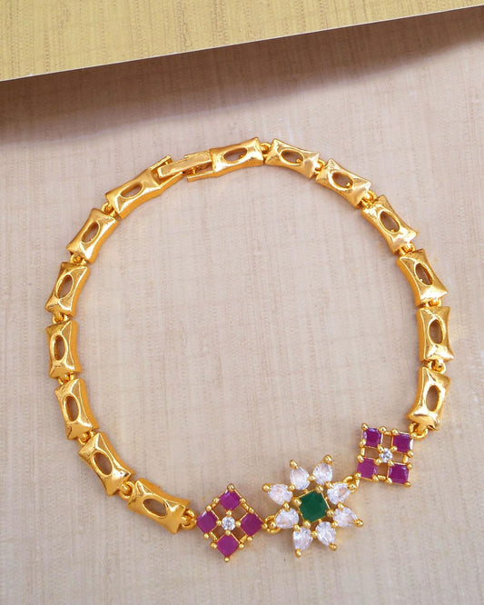 Ruby White Emerald Stone Chain Type Bracelet For Women