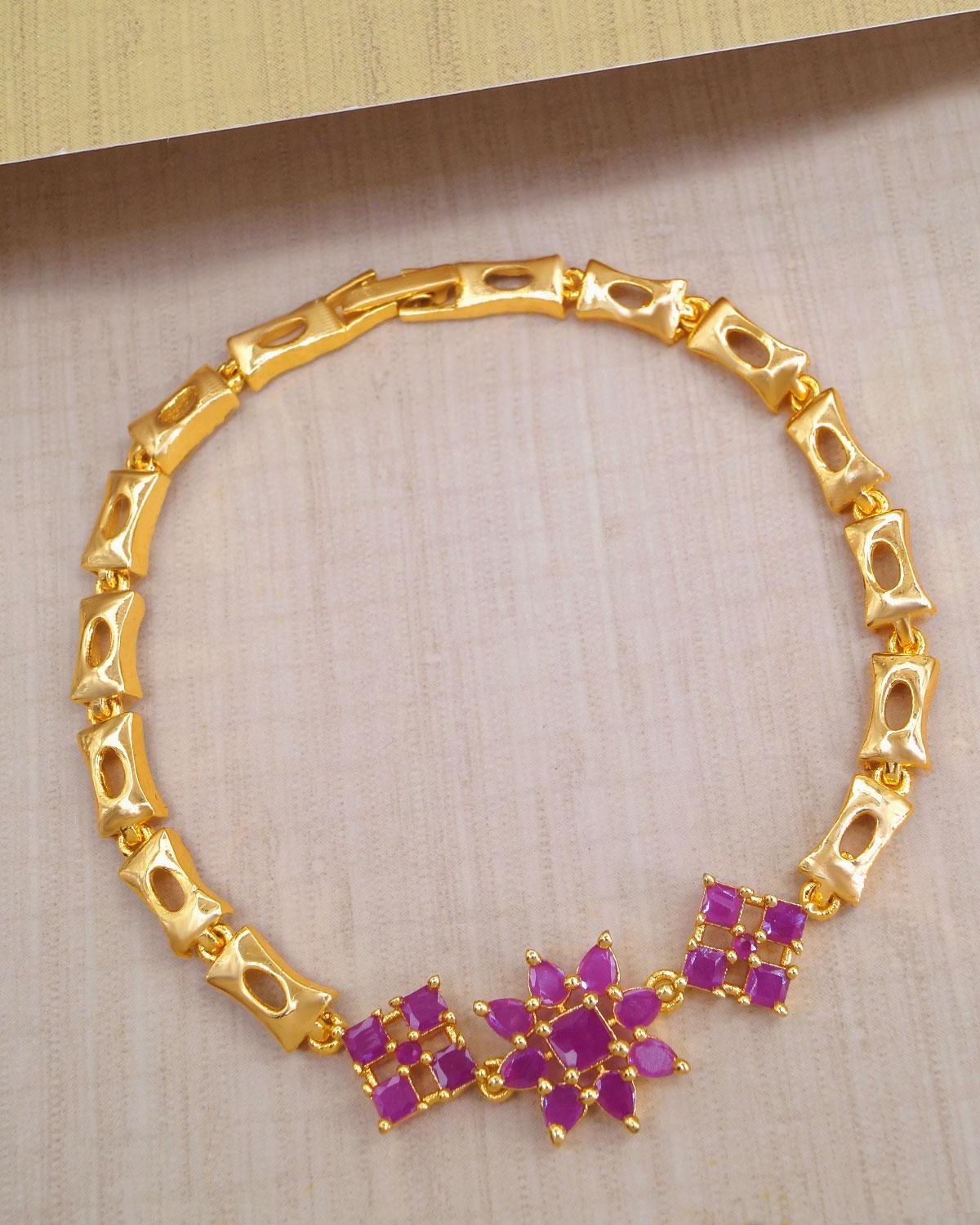 Everyday Wear Bracelet Full Ruby Stone Watch Type Jewelry