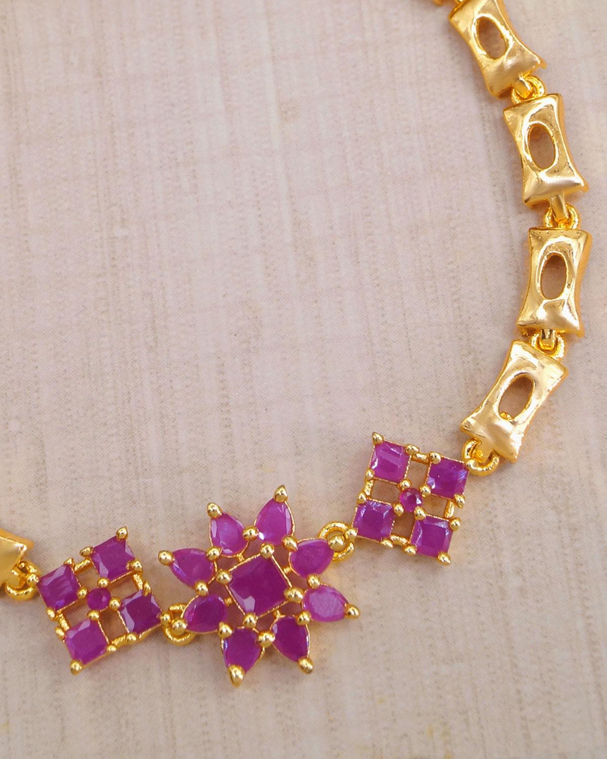 Everyday Wear Bracelet Full Ruby Stone Watch Type Jewelry