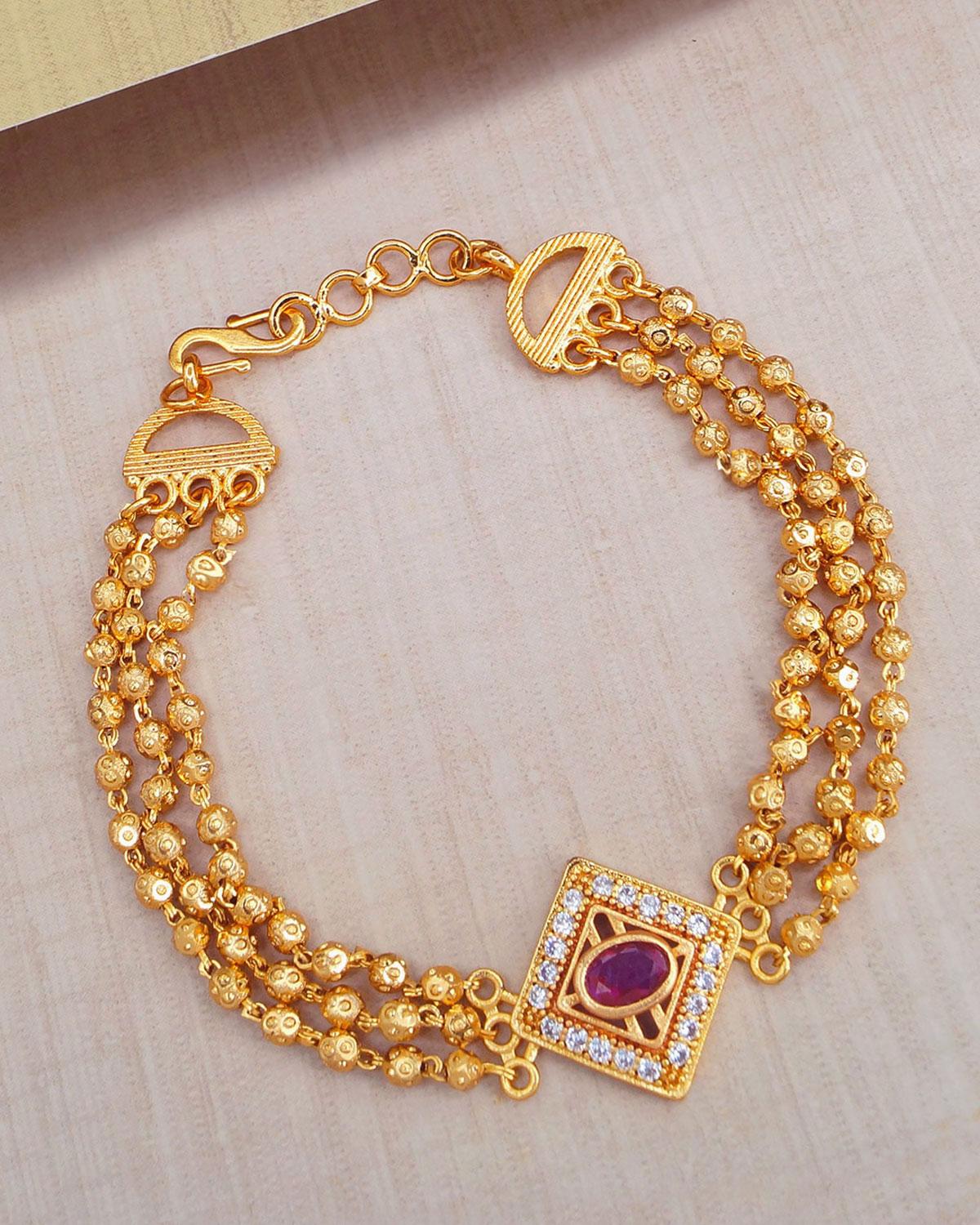 Rani Bracelet Multilayer Chain Watch Bracelet With Diamond And Kemp Stones Embedded In The Dial