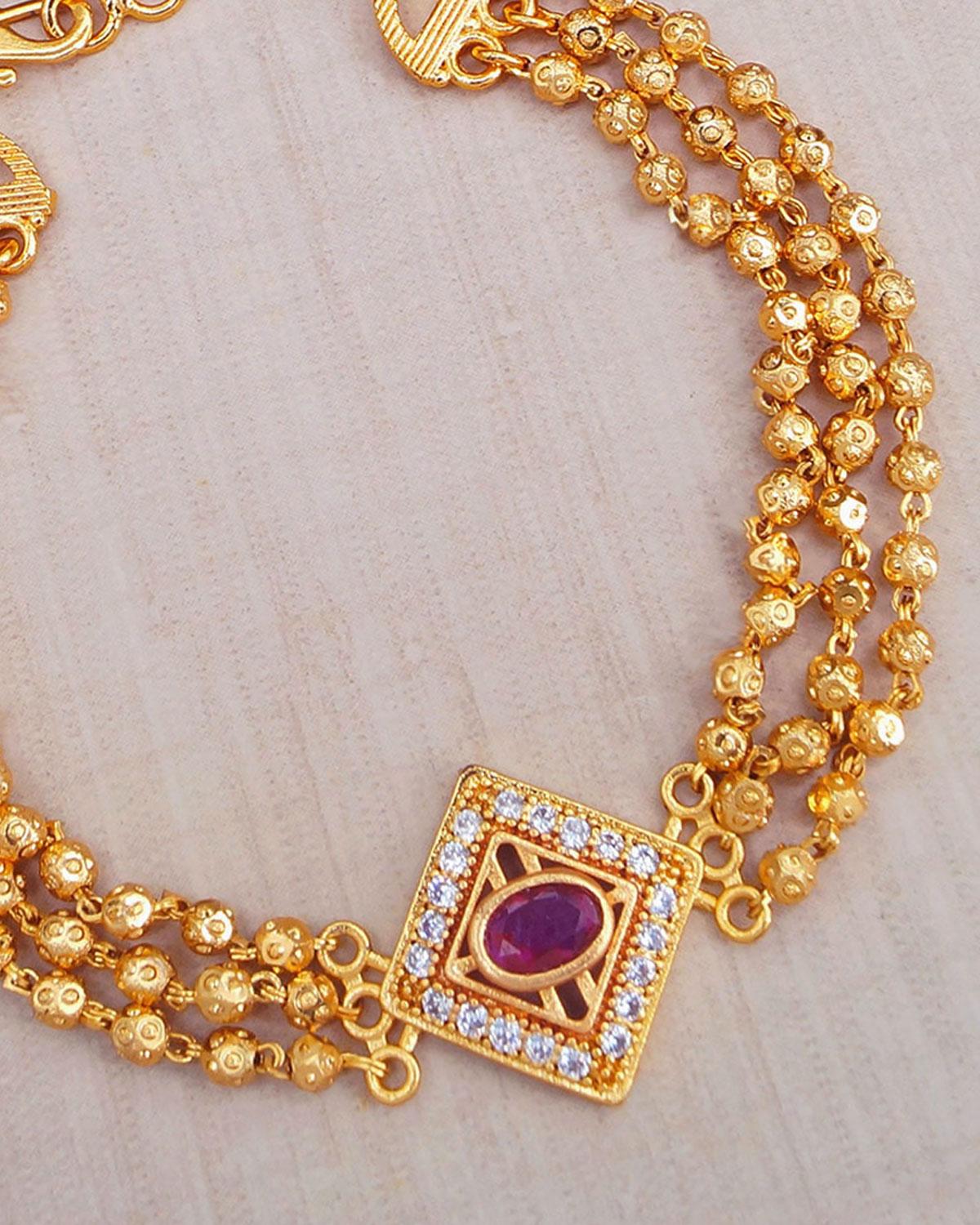 Rani Bracelet Multilayer Chain Watch Bracelet With Diamond And Kemp Stones Embedded In The Dial