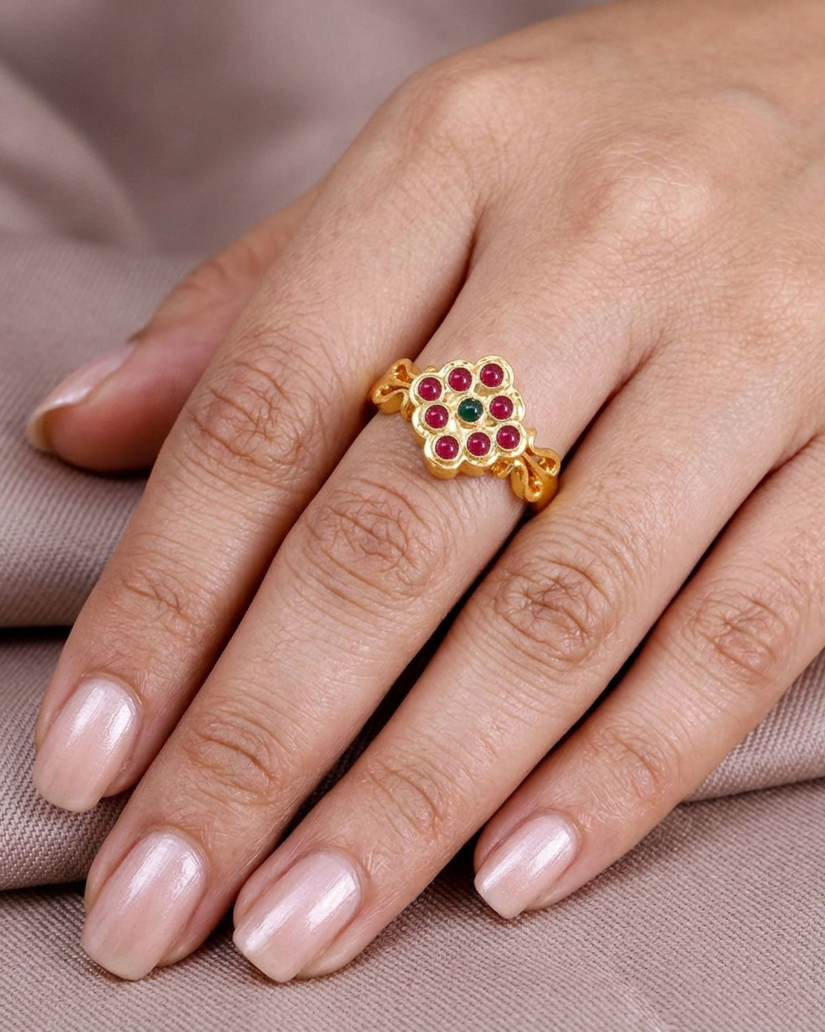 Ruby Green Stone Impon Bridal Ring IFR1551