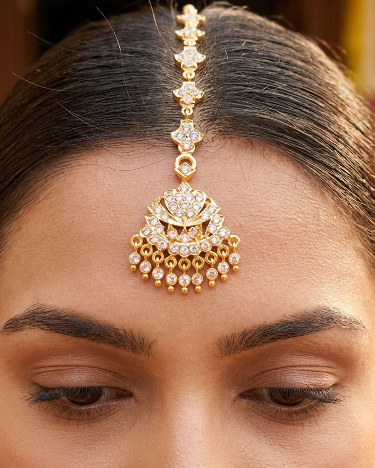Five Metal White Stone Maang Tikka For Brides INCHT291