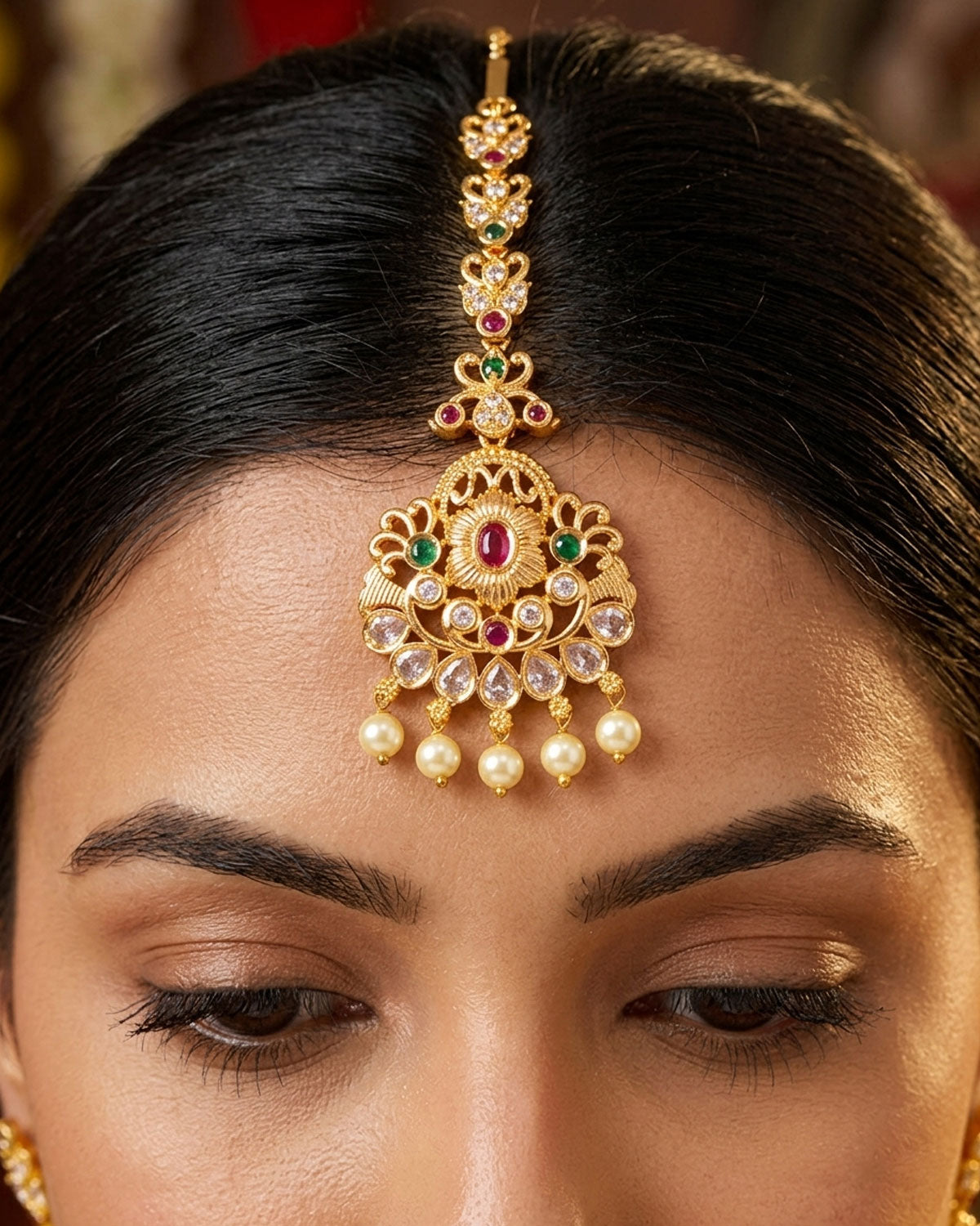 Trendy Ad Stone Peacock Gold Maang Tikka INCHT331