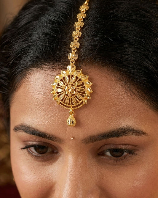 Latest Plain Gold Floral Maang Tikka INCHT426