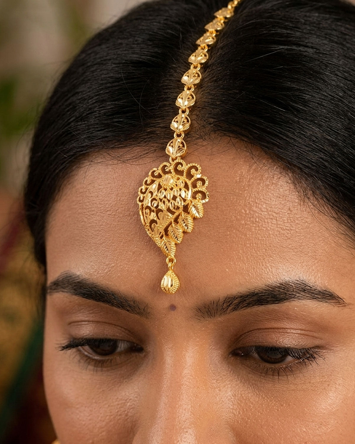 Stylish Mango Design Gold Maang Tikka INCHT433