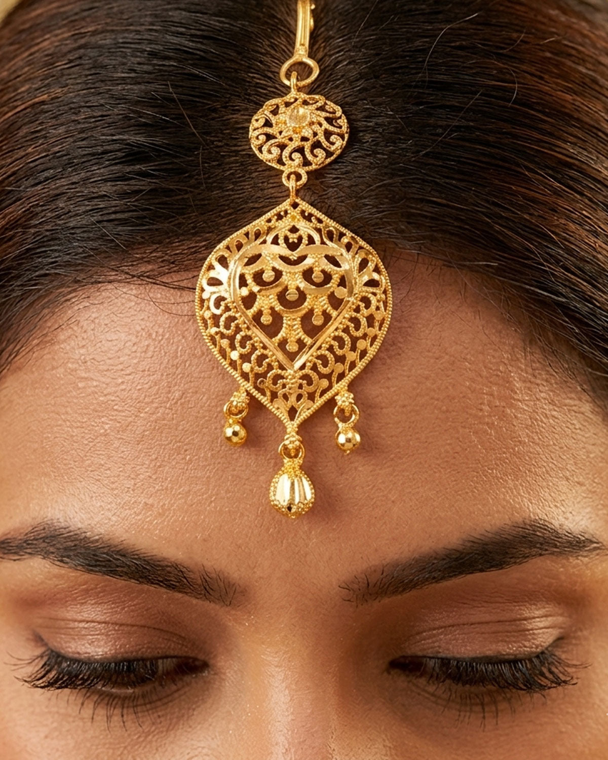 Bridal Wear Gold Plated Short Maang Tikka INCHT469