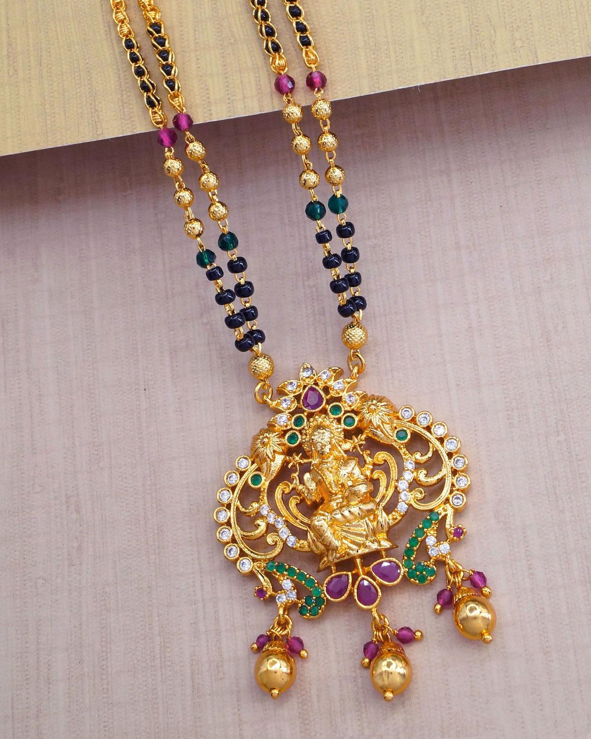 Lakshmi Dollar Two Line Nallapusalu Chain Black Beads Mangalsutra