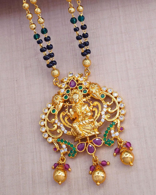 Lakshmi Dollar Two Line Nallapusalu Chain Black Beads Mangalsutra