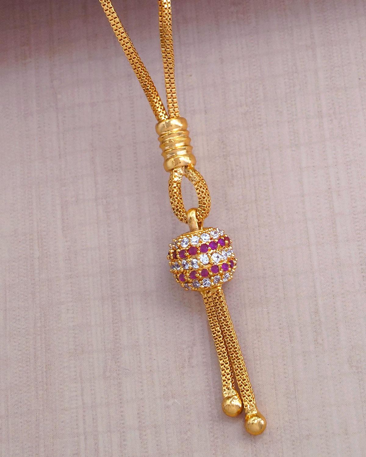 Ruby White Ball Gold Pendant Chain With Tassel