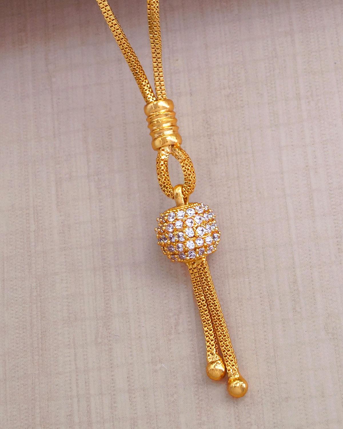 Full CZ White Stone Gold Short Pendant Chain For Women And Girls