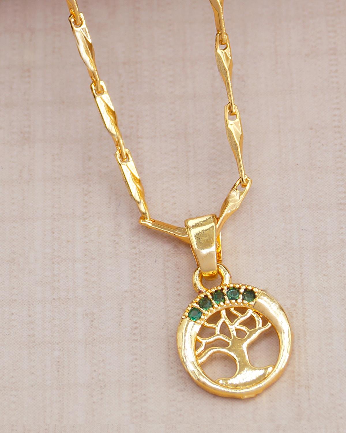 Gold Pendant Necklace Green Stone ISMDR2191