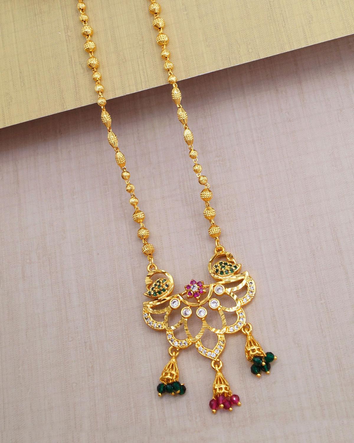 Double Swan Multi Stone Pendant Beads Chain