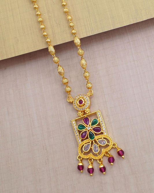 Rectangular Box Shape Pendant Multi Stone Beads Chain Daily Wear