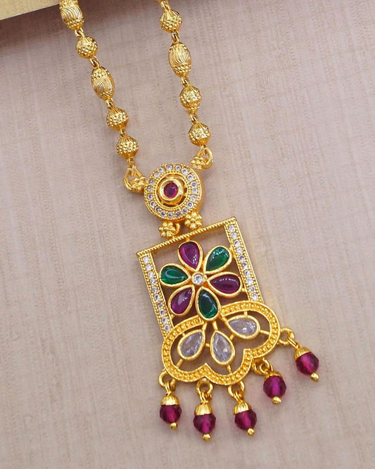 Rectangular Box Shape Pendant Multi Stone Beads Chain Daily Wear