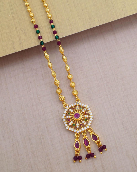 Hexagon Dollar Pendant with Crystal Gold Beads Chain