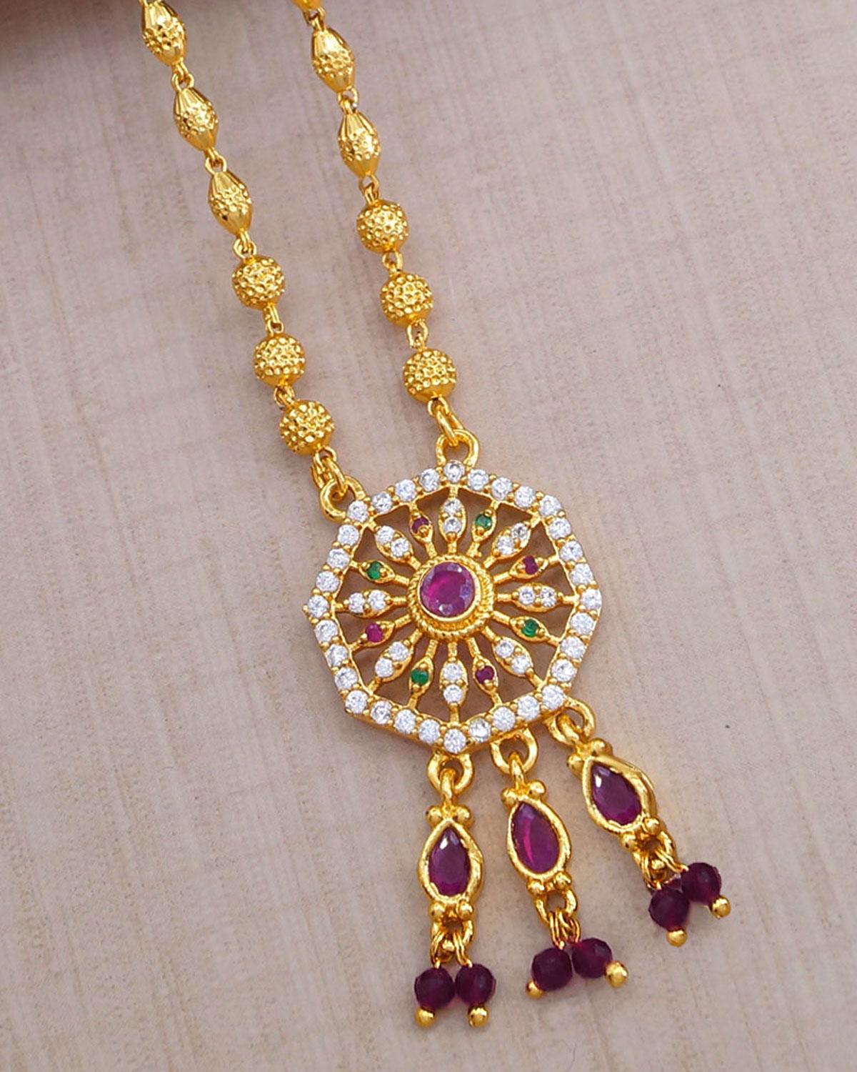 Hexagon Dollar Pendant with Crystal Gold Beads Chain