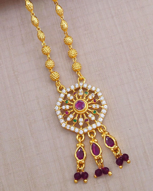 Hexagon Dollar Pendant with Crystal Gold Beads Chain