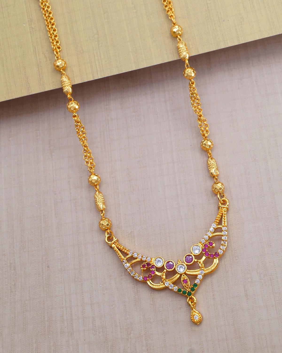 Moon Pendant Multi Stone With 2 Line Beads Chains