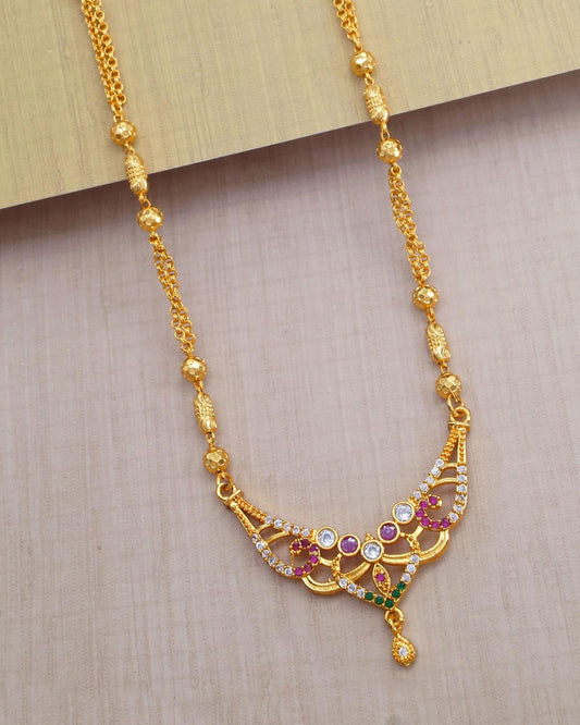 Moon Pendant Multi Stone With 2 Line Beads Chains