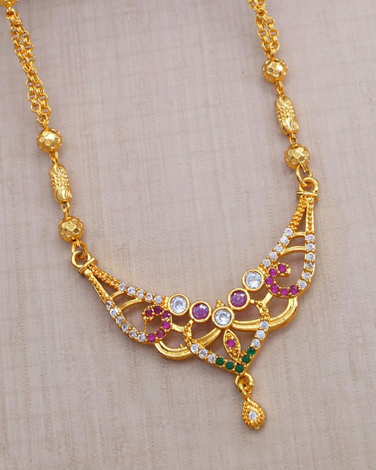 Moon Pendant Multi Stone With 2 Line Beads Chains