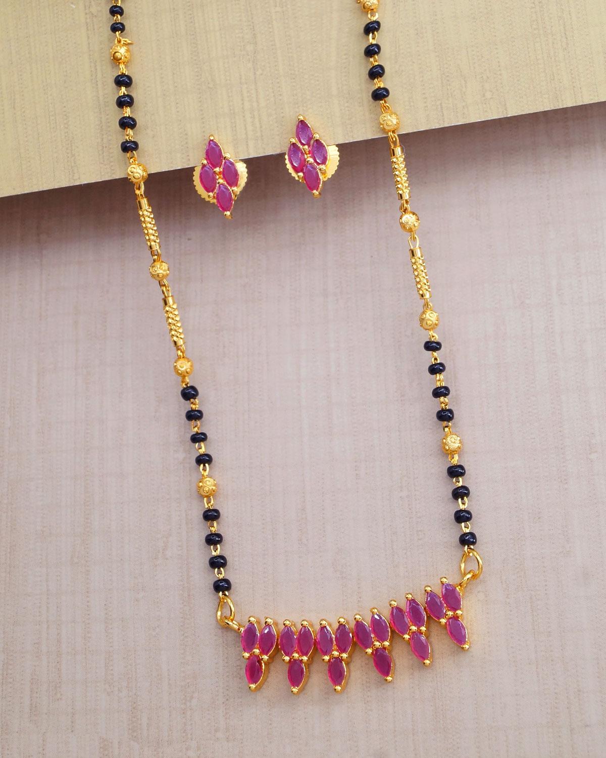 Full Ruby Stone Mangalsutra Pendant Chain Earring Set