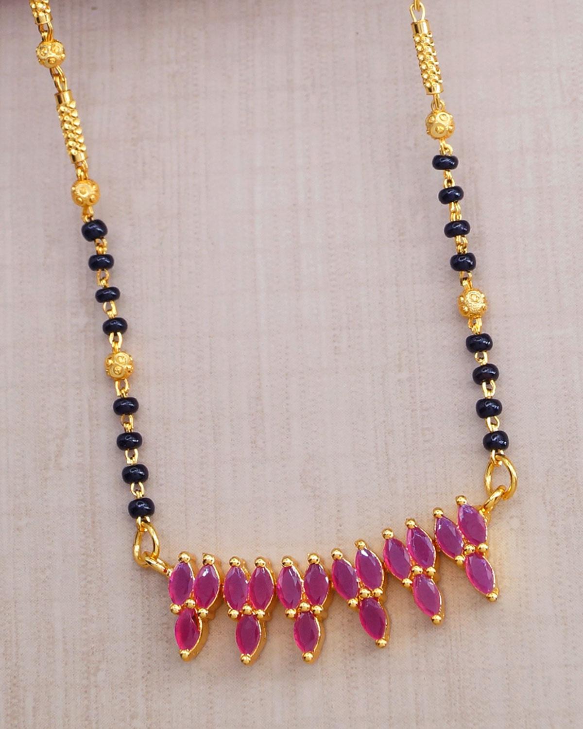 Full Ruby Stone Mangalsutra Pendant Chain Earring Set