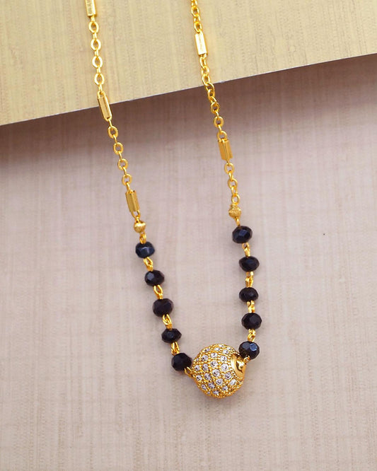 Stylish White Stone Ball Pendant Black Crystal Mangalsutra Chain