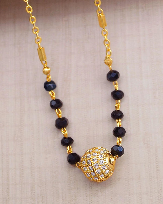 Stylish White Stone Ball Pendant Black Crystal Mangalsutra Chain