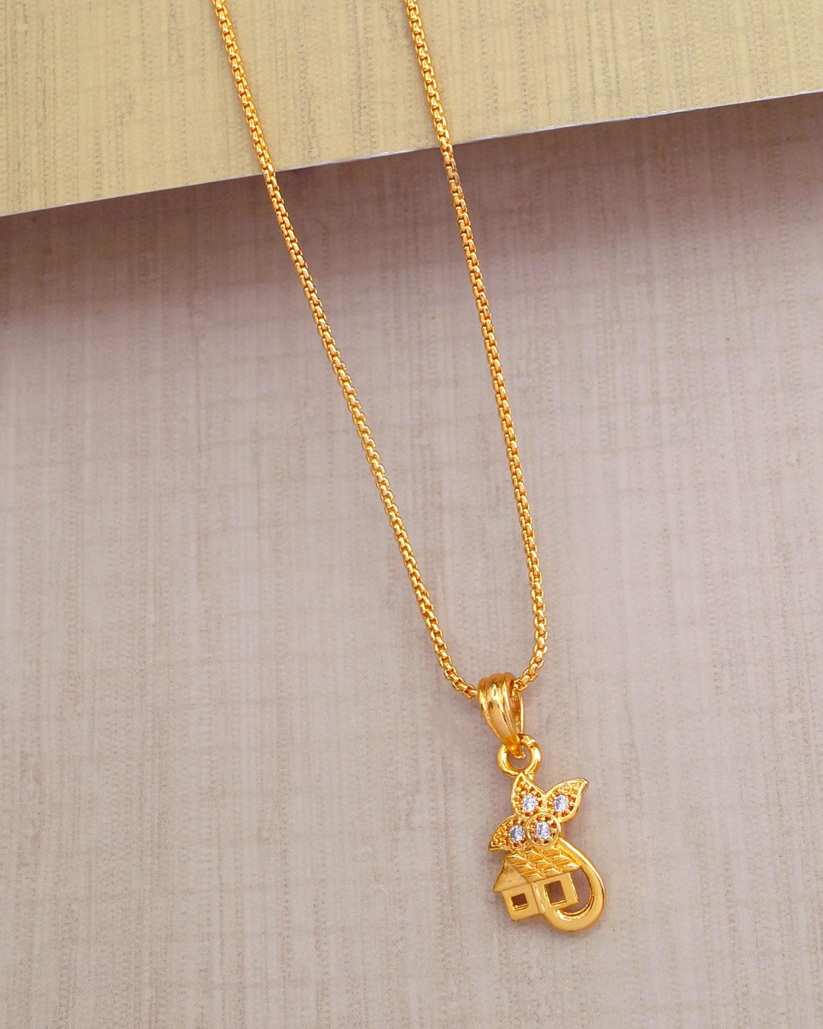 Fairyland One Gram Gold Pendant White Stone Locket With Chain