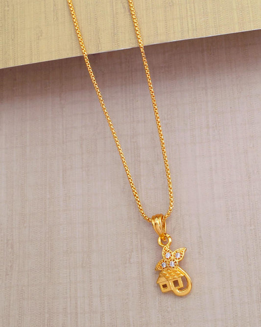 Fairyland One Gram Gold Pendant White Stone Locket With Chain