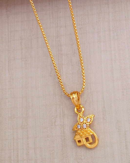 Fairyland One Gram Gold Pendant White Stone Locket With Chain