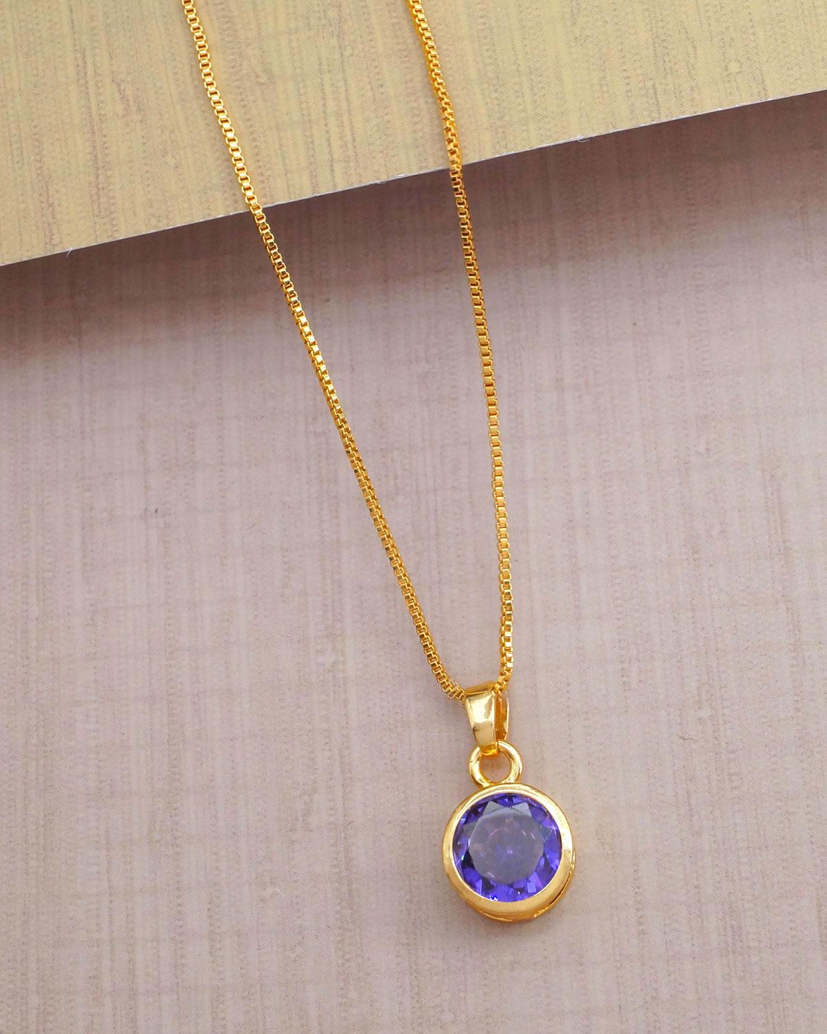 Amethyst Blue Sapphire Pendant With Short Chain