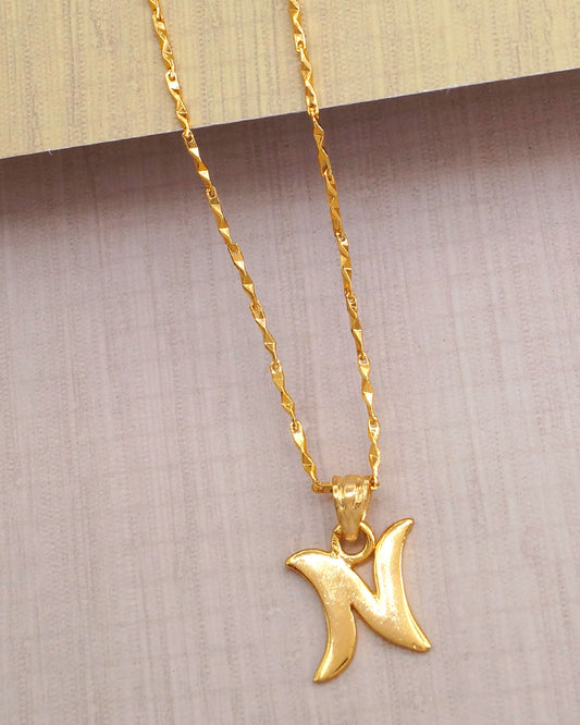 Alphabet Letter N Name Pendant With Trendy Short Chain