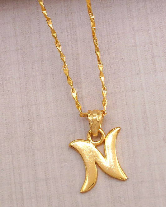 Alphabet Letter N Name Pendant With Trendy Short Chain
