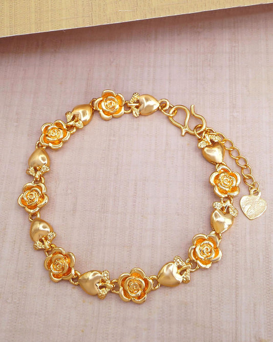 Beautiful Gold Imitation Bracelets Heart Rose Flower Design Gift For Loved Ones