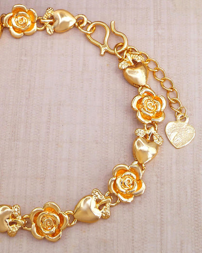 Beautiful Gold Imitation Bracelets Heart Rose Flower Design Gift For Loved Ones