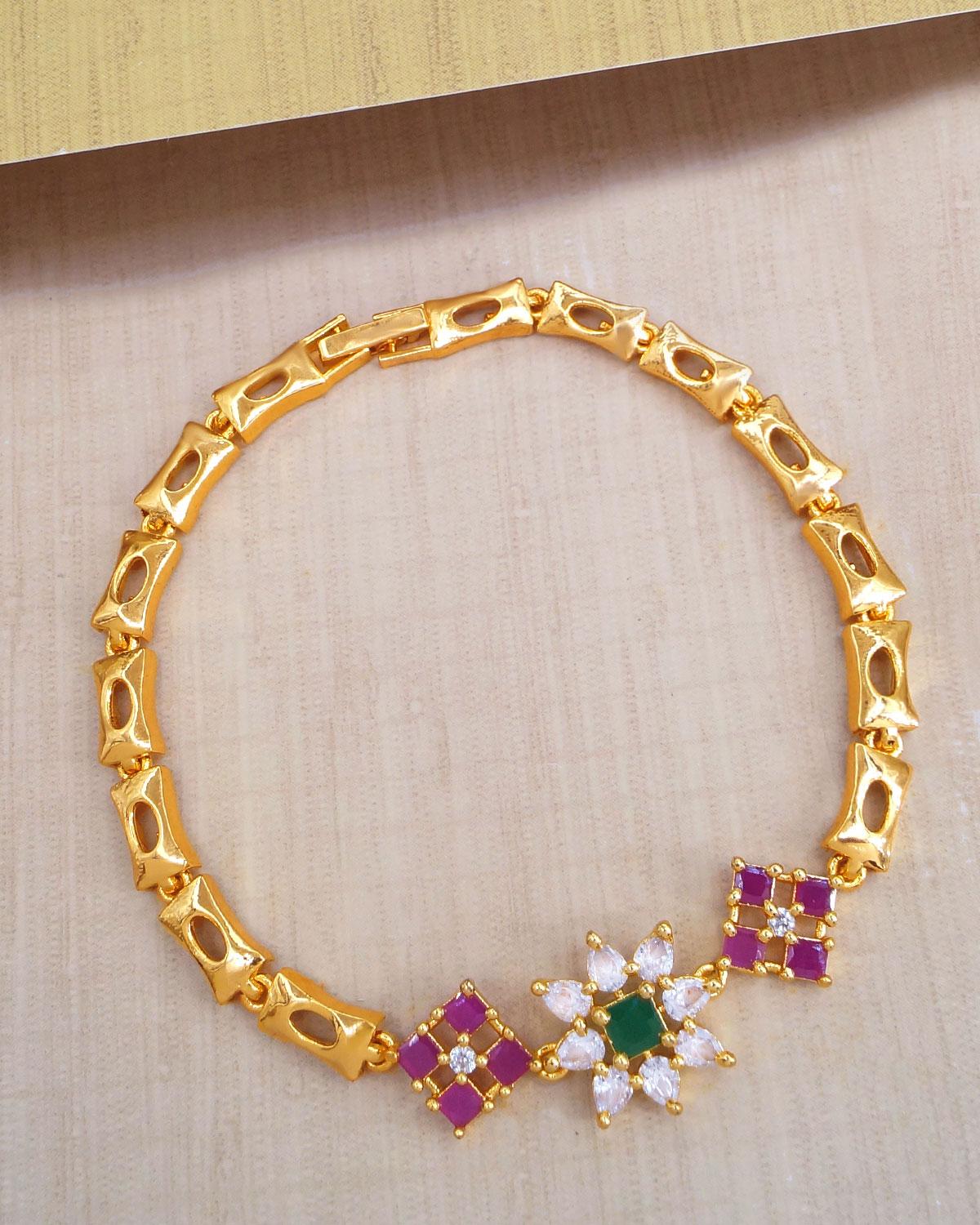 Ruby White Emerald Stone Chain Type Bracelet For Women
