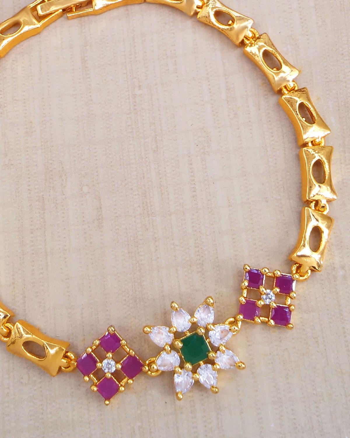 Ruby White Emerald Stone Chain Type Bracelet For Women