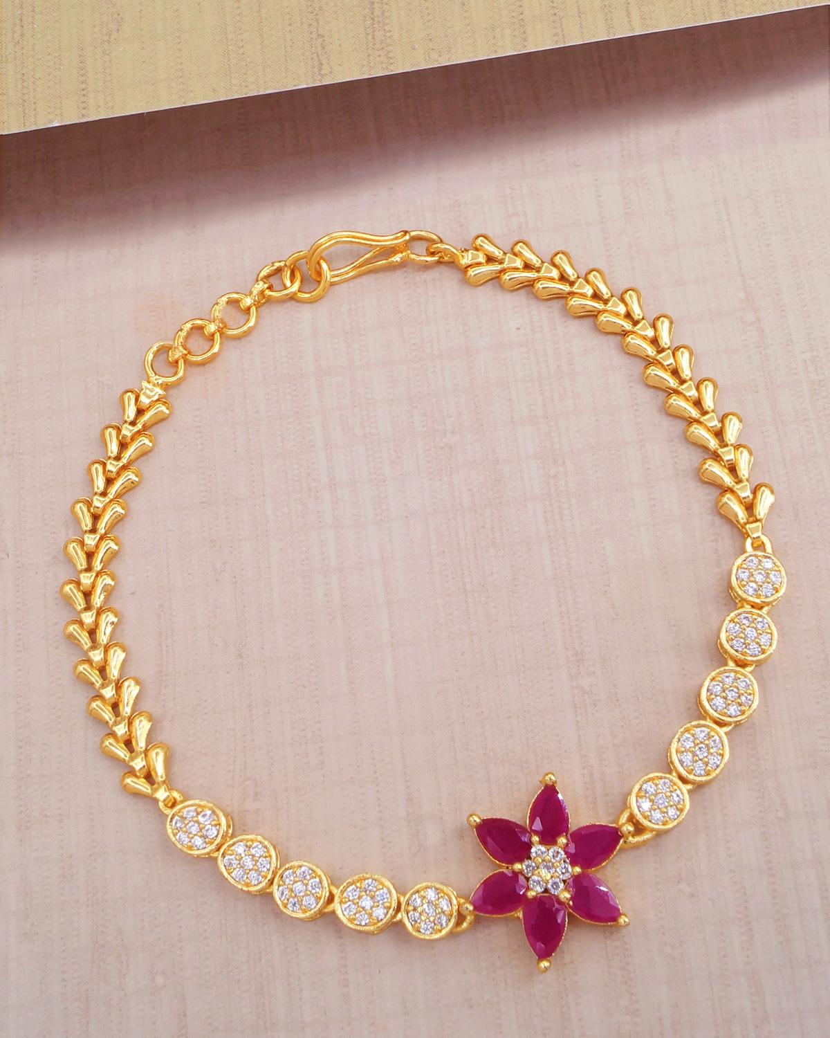 Cz Stone Gold Floral Bracelet IBRAC763