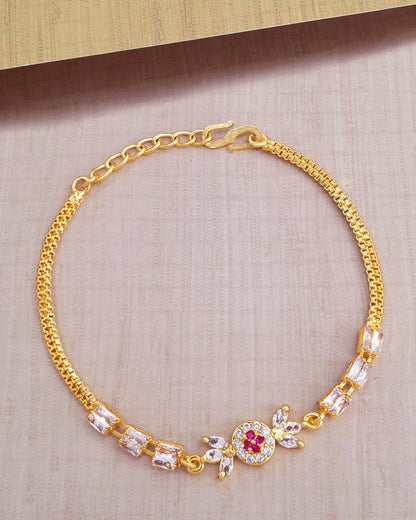 Floral Stone Charm Gold Bracelet IBRAC839