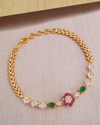 Green Stone Gold Floral Bracelet IBRAC848