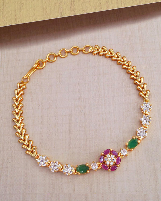 Green Stone Gold Floral Bracelet IBRAC848