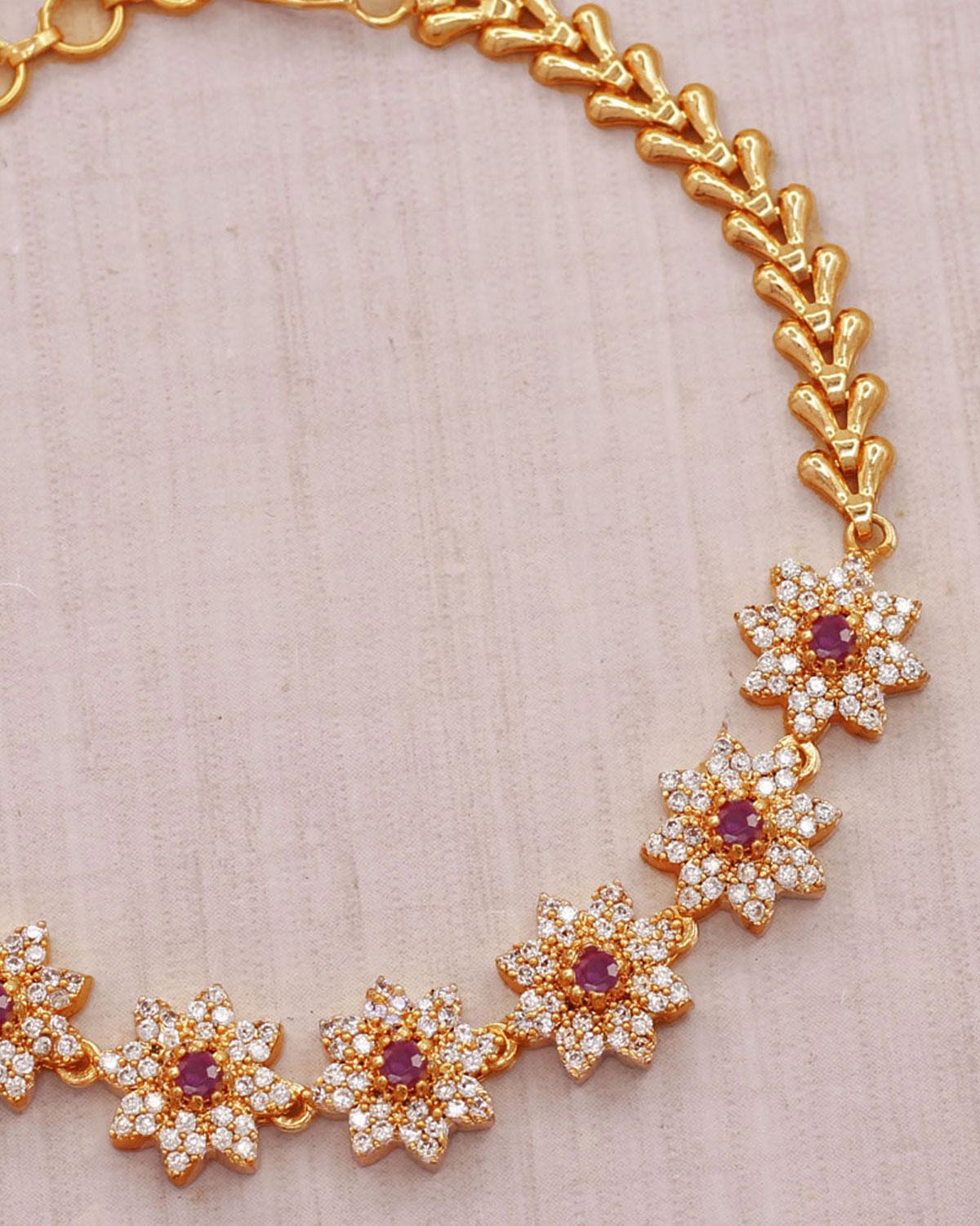 Sparkling Gold Floral Ruby Bracelet IBRAC969