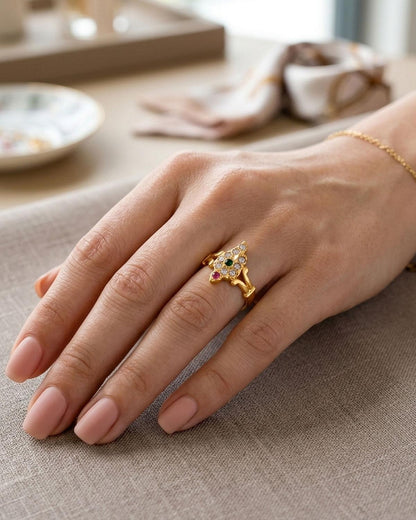 Elegant Impon Stone Leaf Ring IFR1007