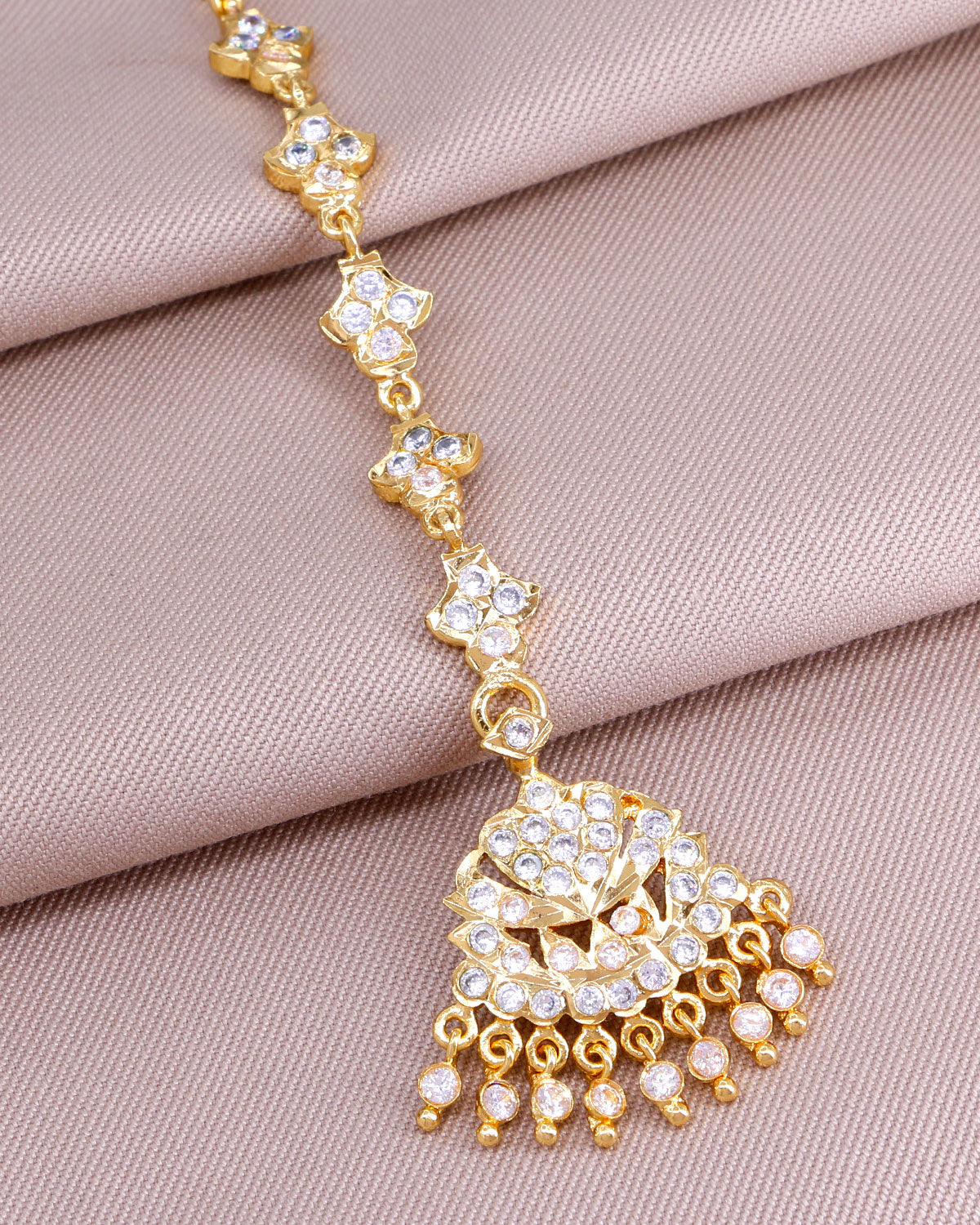 Five Metal White Stone Maang Tikka For Brides INCHT291