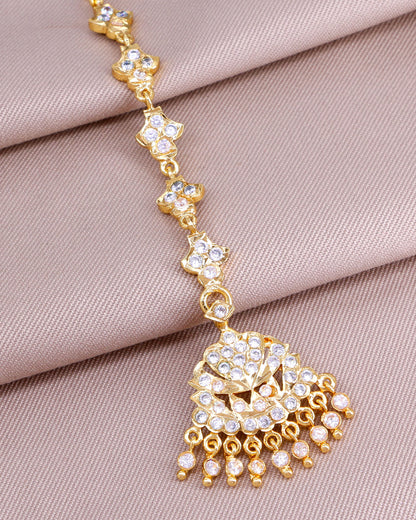 Five Metal White Stone Maang Tikka For Brides INCHT291