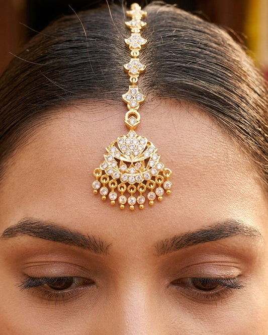 Five Metal White Stone Maang Tikka For Brides INCHT291