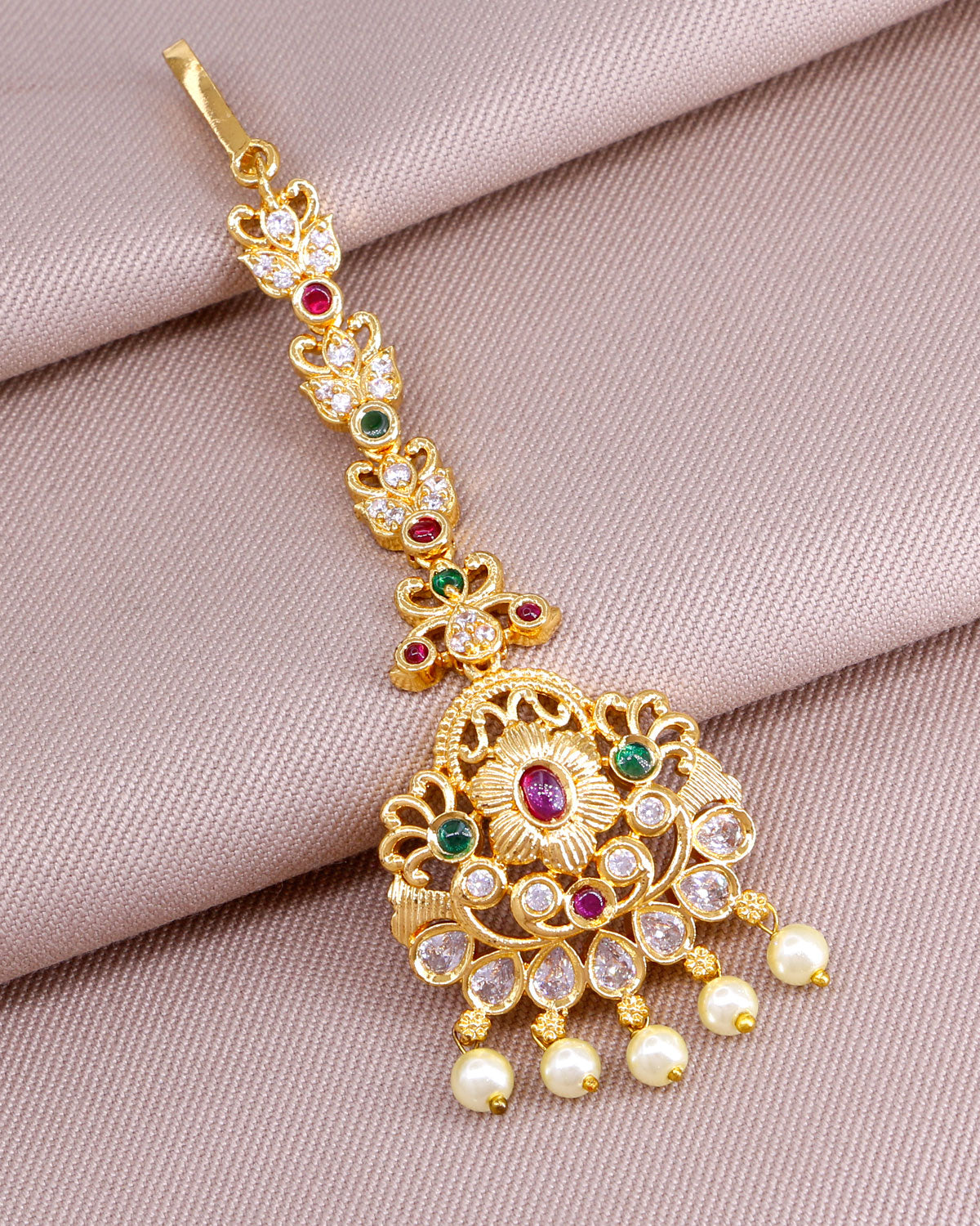 Trendy Ad Stone Peacock Gold Maang Tikka INCHT331