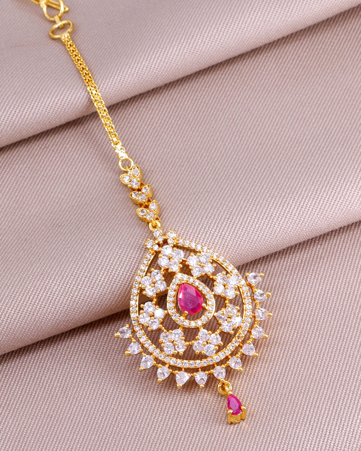 Trendy Ruby White Stone Bridal Maang TIkka INCHT377